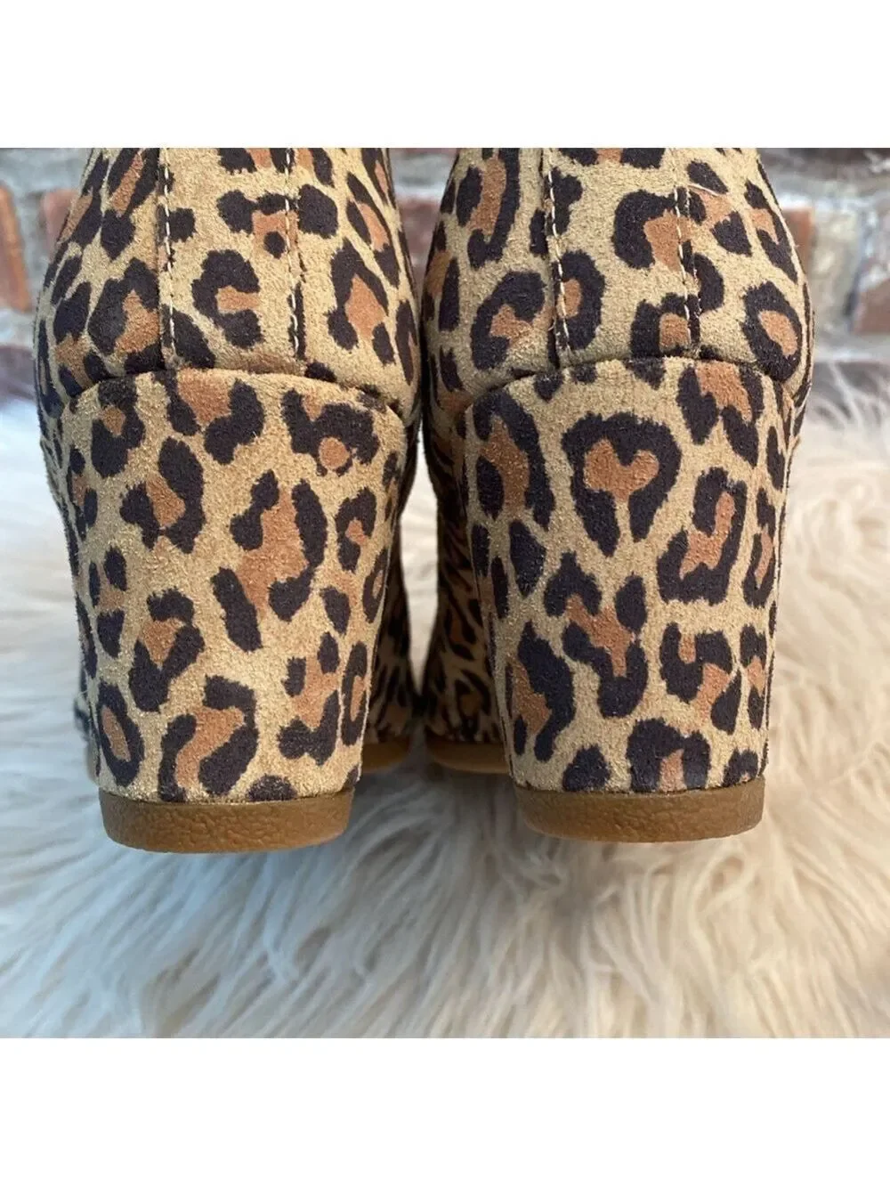 Toms Leopard Animal Print Kelsey Wedge Booties, Size 9.5